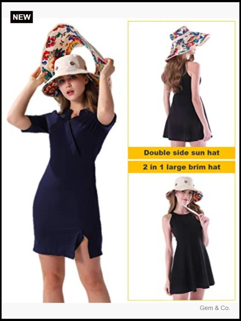 Reversible 2-in-1 Wide Brim Sun Hat with Removable Brim UPF 50+ Packable